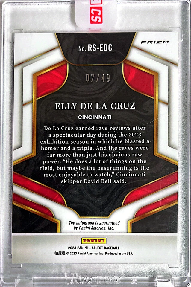 2023 Panini Select #RS-EDC Elly De La Cruz Rookie Autograph Tri-Color 07/49 MS - Image 2 of 2