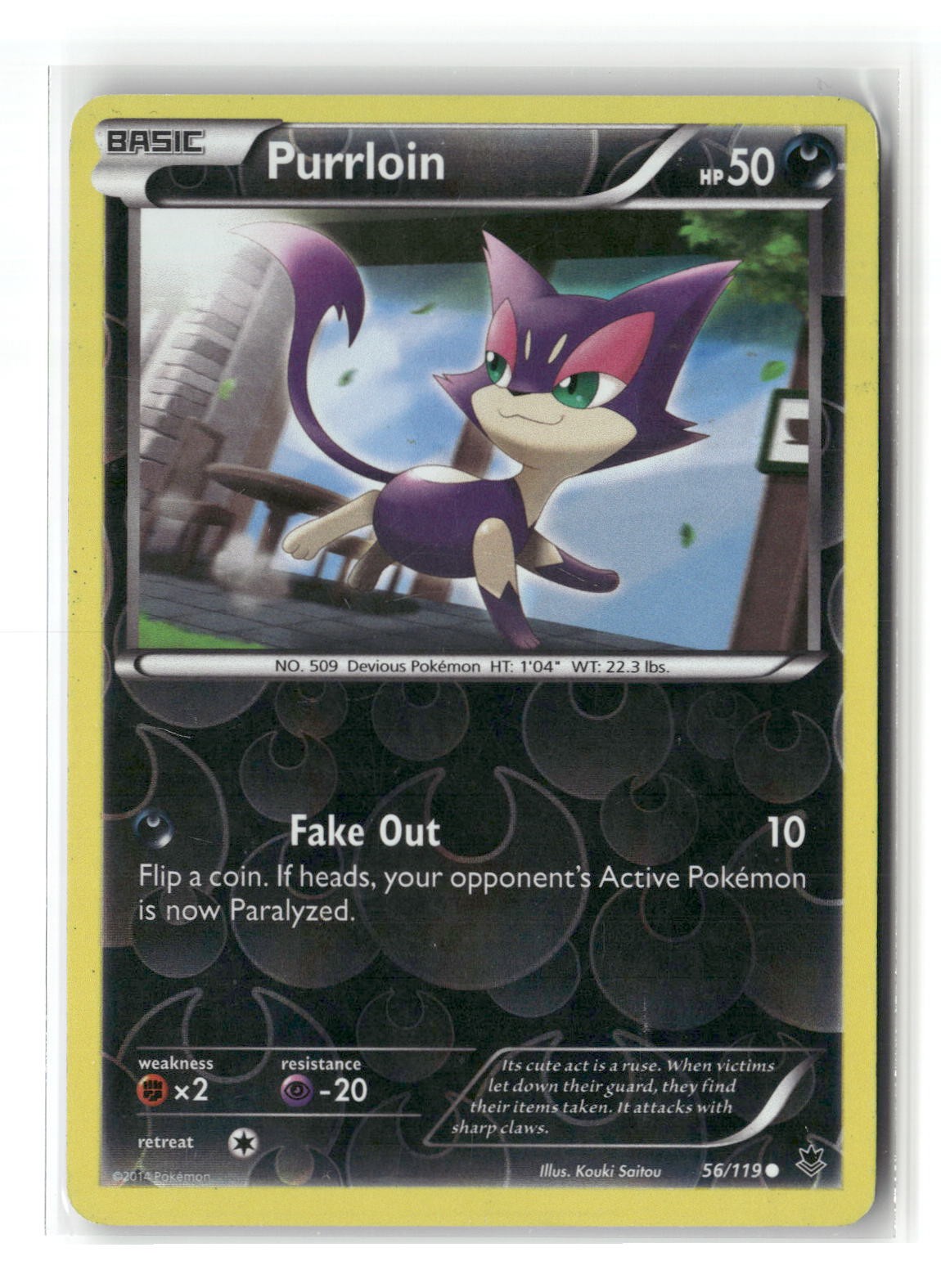 Purrloin Reverse Holo Common Phantom Forces 56/119 Pokemon Moderately Played