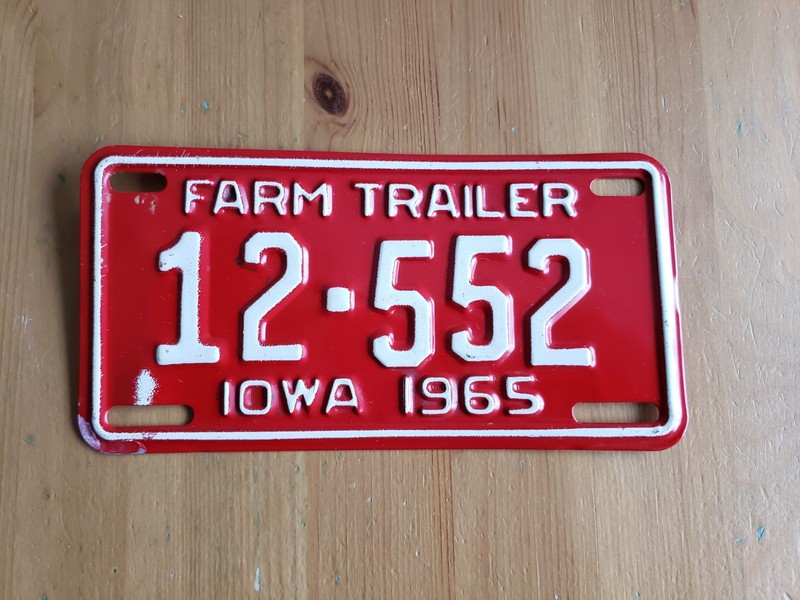 Iowa 1965 Farm Trailer License Plate Vintage VG