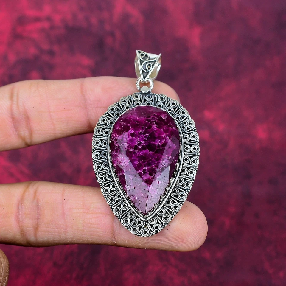 Lab-Created Ruby Gemstones Handmade 925 Steling Silver Pendant Jewelry - Image 4 of 4