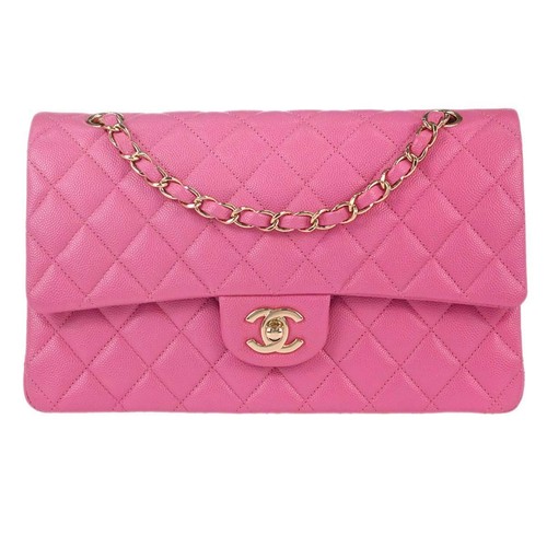 Chanel Pink Calfskin Medium Classic Double Flap Shoulder Bag 197296