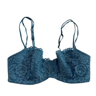 B.Tempted by Wacoal Blue Lace Balconette Bra Sz 32D Blue Double Thin Strap