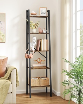 Industrial Ladder Bookshelf, Multifunctional Ladder Shelf, 5-Tier Tall Booksh...