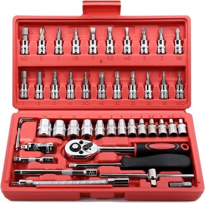 Versatile 46-Piece Socket Ratchet Set with Storage Case - Chrome Vanadium Steel