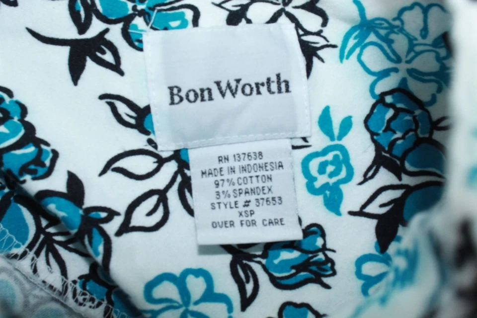 Chaqueta Camisa Bon Worth Para Mujer Azul Blanco Floral Cremallera Completa Manga 3/4 Talla XSP Foto 4 de 4