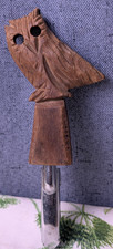 Vintage Hand Carved Bar Multi Tool Bottle Opener Can Piercer Wooden Owl MCM Wood
