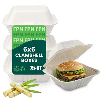 75/150 pcs Disposable Clamshell Compostable Paper Takeout Boxes-6''8''9'' - FPN