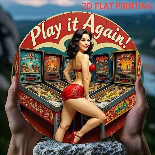 2D Flat,Vintage Pinball Machine Tin Metal Signs Home Décor 8x8 Retro Arcade with