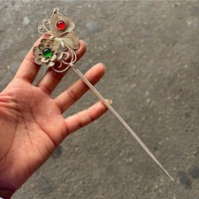 Vintage Silver-Tone Filigree Butterfly Hairpin Antique Collectible