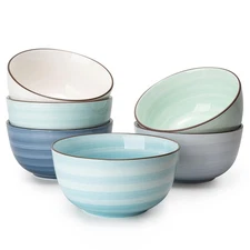 Sweese 20 Oz Porcelain Cereal Bowls - Set of 6, Multicolor, Lead-Free, for So...