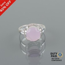 Round Natural Rose Chalcedony Band Promise Handmade New Ring Jewelry 925 Silver