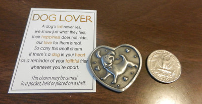 NEW GANZ DOG LOVER METAL POCKET CHARM HEART SHAPED LOVE ME , LOVE MY DOG