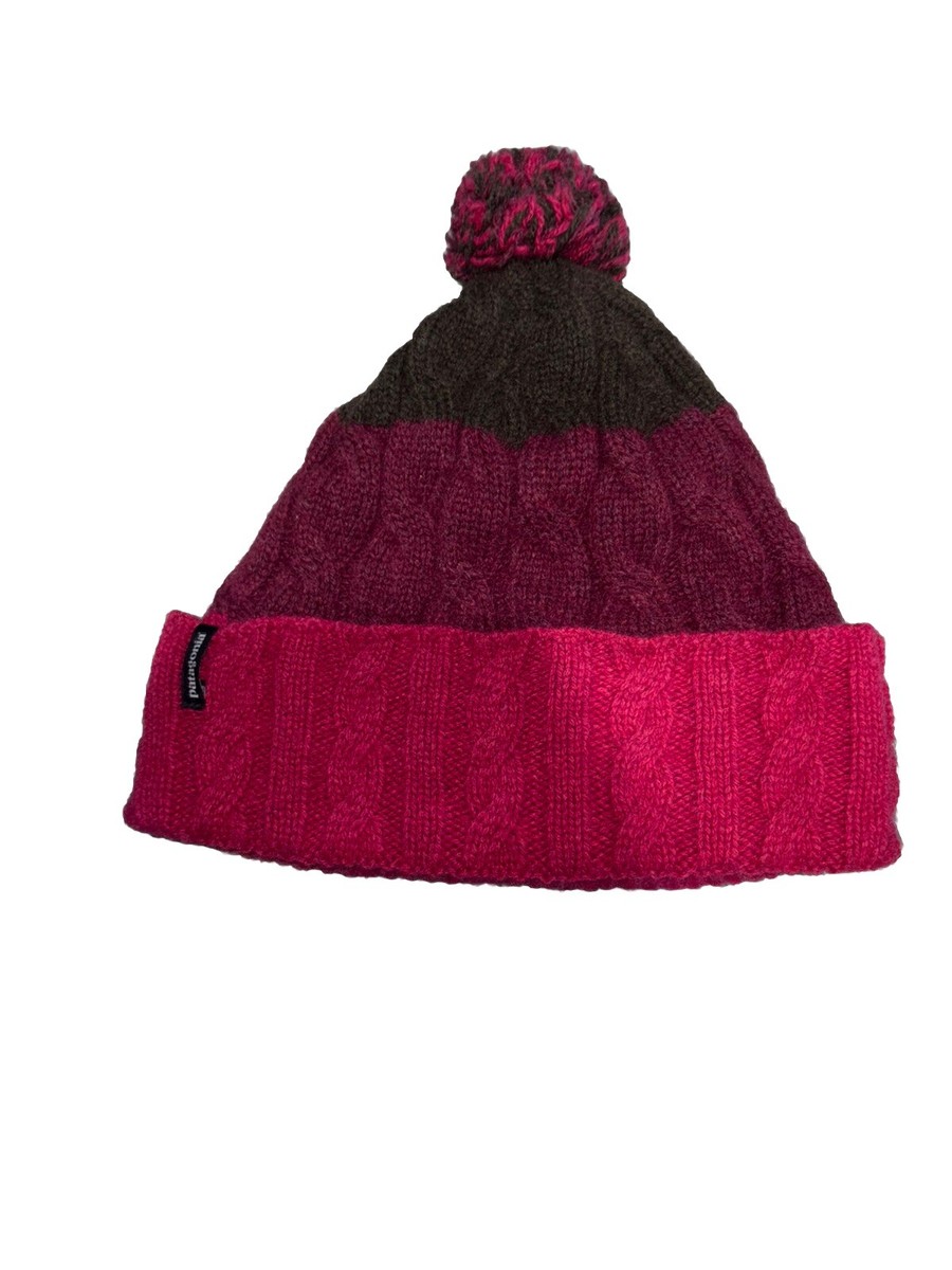 Patagonia Women’s Pom Wool Blend Pink Burgandy Beanie Hat Cable Knit Winter  Ski