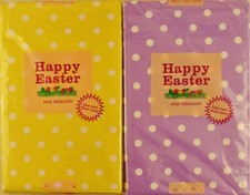 Happy Easter Polka Dots Vinyl Flannel Back Tablecloths - Various Sizes/Colors