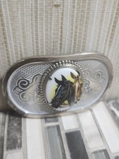 Double Horse Cameo Western Belt Buckle 70's Very Nice And Clean Belt Buckle