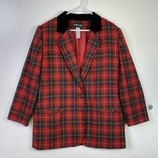 Vtg Sag Harbor Jacket 14 Women Tartan Plaid Red Black button up Coat Wool blend