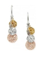 NEW-FOSSIL THREE TONE+CRYSTAL PAVE DISC ROSE,GOLD,SILVER TONE EARRINGS JF00832