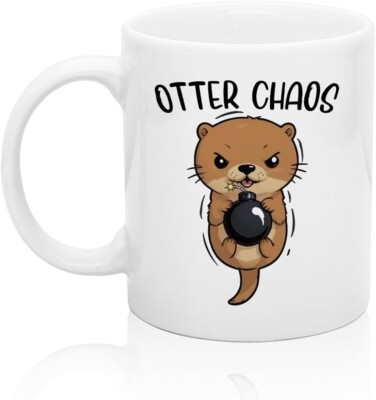 Otter Chaos Mug   Funny Sea Otter Coffee Cup for Pun Fans and Nature Nerds