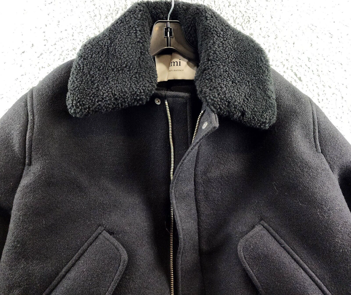 AMI Alexandre Mattiussi Fleece Collar Wool Bomber Jacket AMI Alexandre Mattiussi Fleece Collar Wool Bomber Jacket
