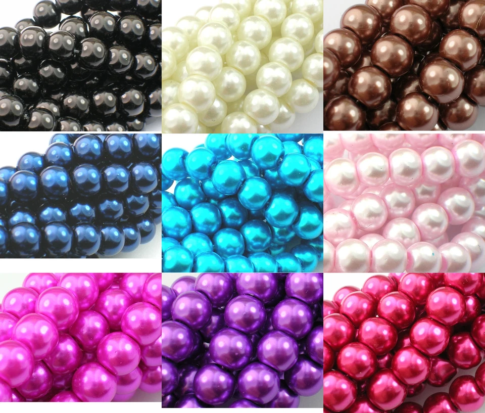❤ Glass Pearls Beads 3,4,6,8,10,12mm CHOOSE COLOURS SIZES Jewellery Making UK ❤