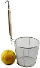 Large Flat Cylinder Wok Strainer Colander Stainless Steel Fine Twill Wood Handle