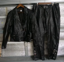 Metro Style Metrostyle Leather 2pc Jacket Moto Pants Retro size 16 Black
