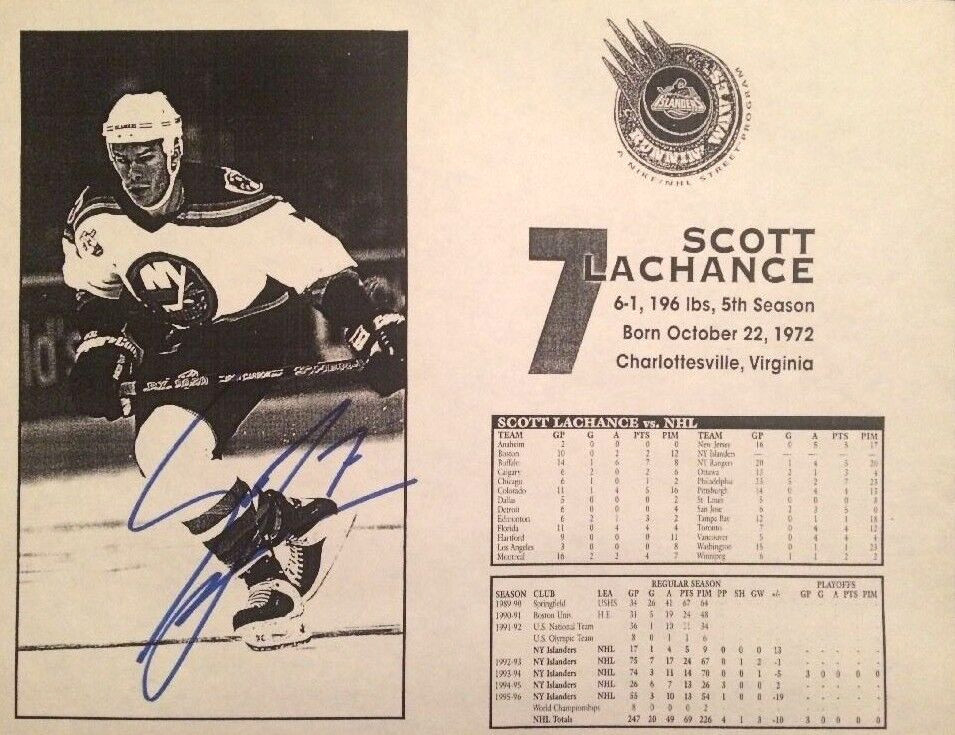 Scott Lachance Signed Autographed Photo 8 1/2 x 11 New York Islanders #7 NHL