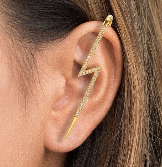 1 or 2 Gold Silver Lightning Bolt Cuff Crawler Earrings Wrap 1 or 2 Gold Silver Lightning Bolt Cuff Crawler Earrings Wrap