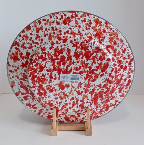 4 Golden Rabbit Plates, Red Swirl (2) Sunset Swirl (2) Enamelware, 12.75", Round - Picture 4 of 4