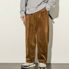 Hommes Velours Pantalon Décontracté Ample Droit Jambe Rétro Vintage Rayé