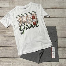 Boys Marvel Outfit Size M 8 . NWT Groot T-shirt And Gray Shorts With Pockets.