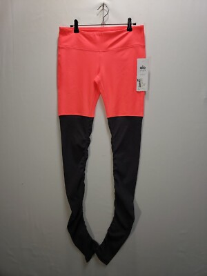 Alo Yoga Goddess Leggings Ribbed Size LARGE Mid Rise W5386R NEON