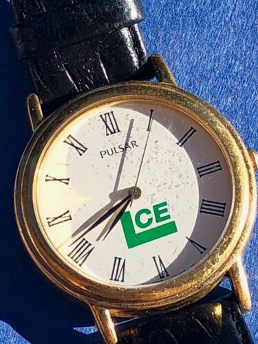 Funktionierendes ICE - Promo?   Goldton Pulasr Uhr schwarz Leder - V501-X057 - Bild 1 von 8