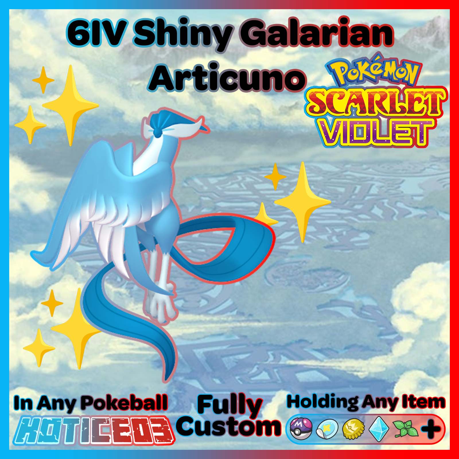 Pokemon Scarlet and Violet Shiny Galarian Articuno 6IV-EV Trained