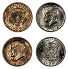 1964 50c Kennedy Silver Half Dollars End Cap Toning - BU - .723 ASW - Z5024