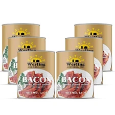 (6 Cans ) Werling Canned Bacon 12oz Can Survival Food Fully Cooked Smoke Flavor
