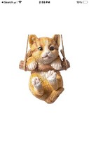 Resin Hanging Swing Cat Statue Garden Figurine Pendant Animal Sculpture