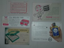 5 x Löscher medizinische Werbung Farex Müsli Savlon Relief Federn Zyklonal 1950