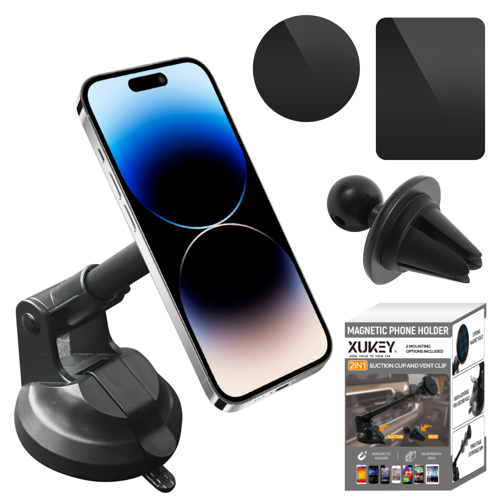 Magnetic Aluminum Phone Holder Dashboard Stand Cradle w/ Air Vent Clip Car Mount