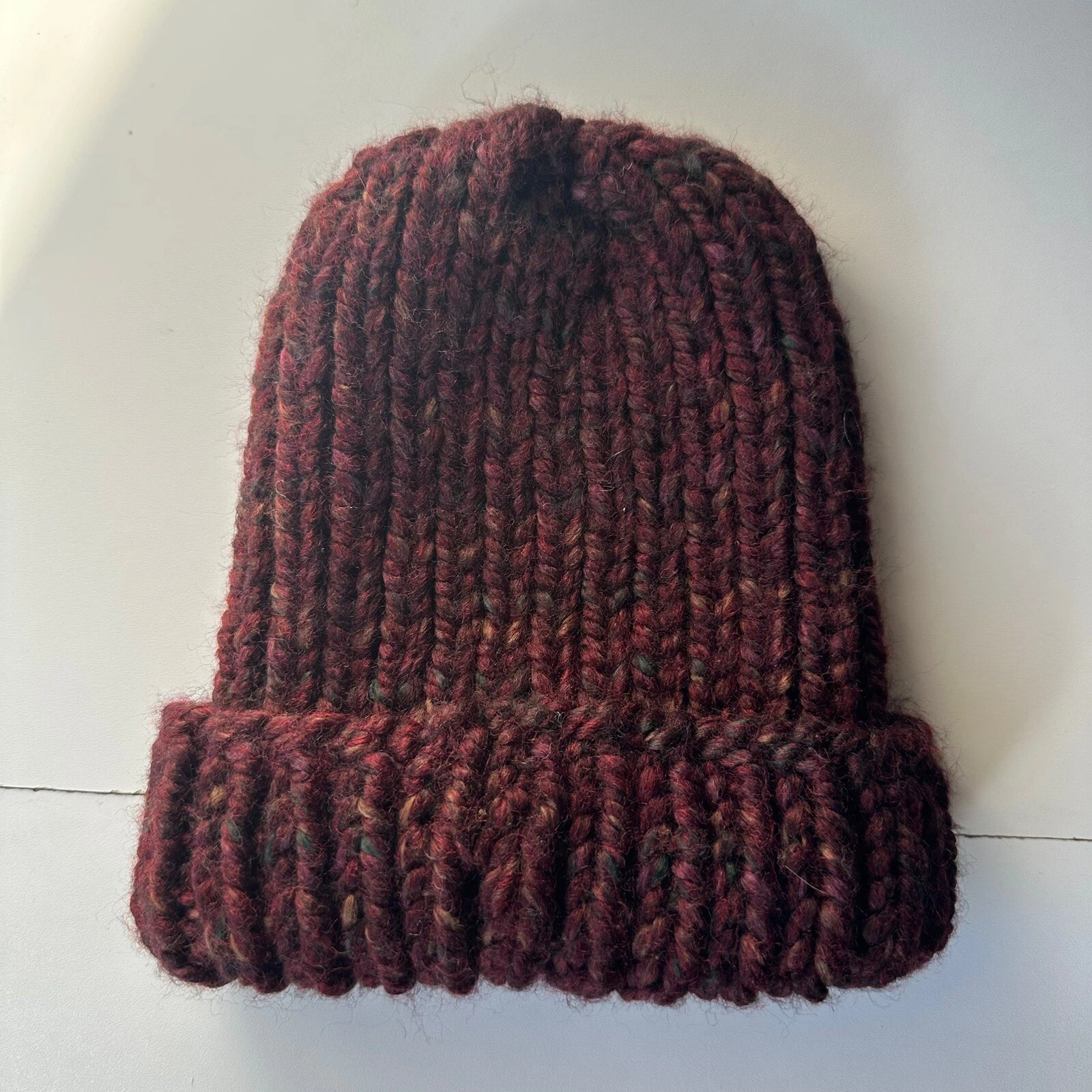 Wine Red Hat Unisex Knit Beanie Hand Knit Wool Blend Burgundy