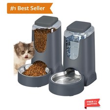 Automatic Cat Feeder and Water Dispenser with Stainless Steel Bowl Dog Gravit...