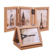 Wooden Folding Picture Frames 3.5x5 Decorative Hinged Table Desk Top Picture ...