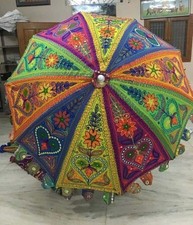 Cotton Garden Embroidered Umbrella 72" Indian Handmade Outdoor Sun Shade Patio