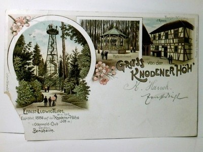 Bensheim. Gruss von der Knodener Höh'.  Alte Ansichtskarte / Lithographie farbig
