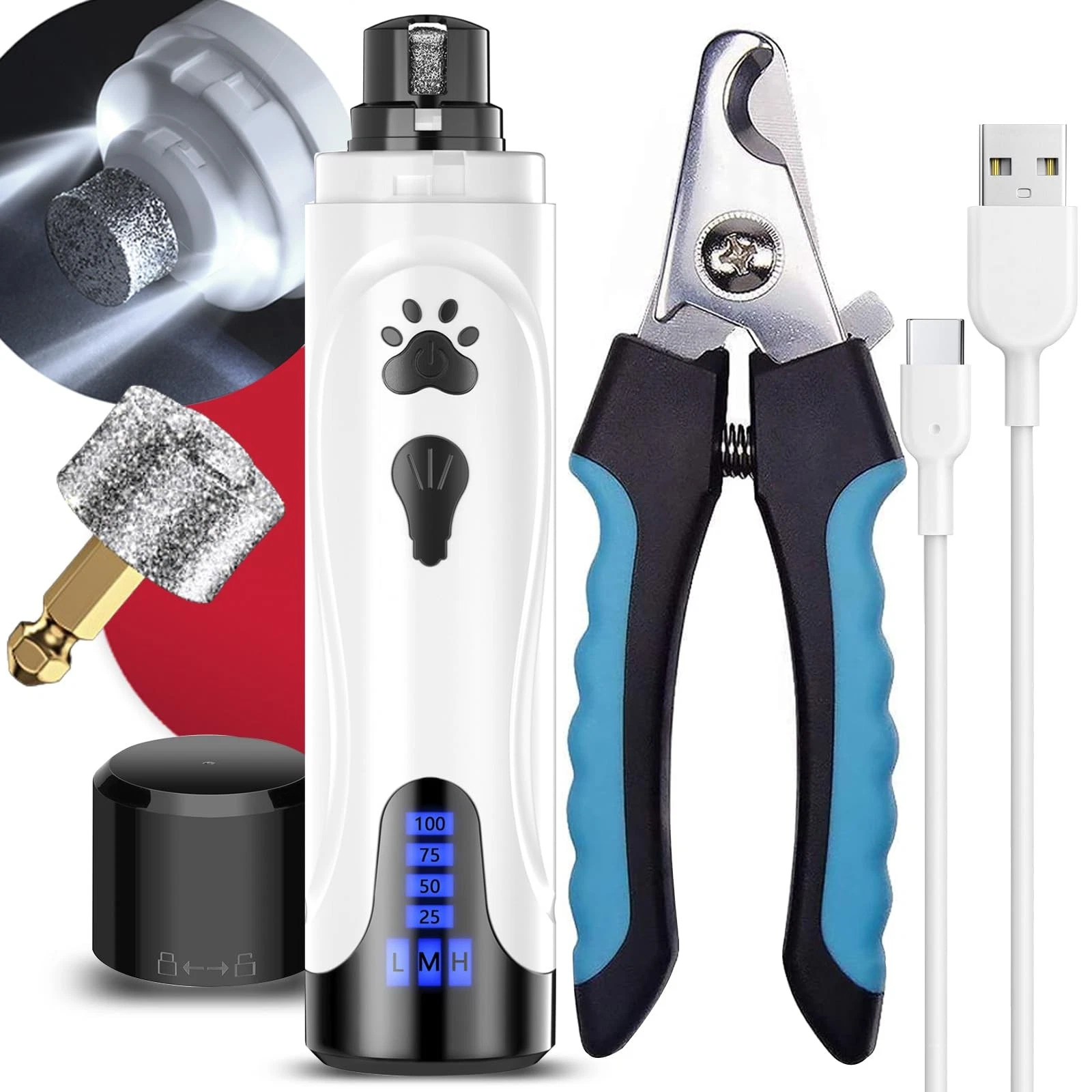 YABIFE Dog Nail Grinder with Nail Clipper, Dog Nail Trimmers Kit, Super Quiet