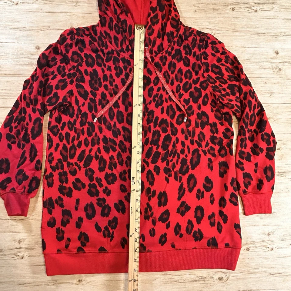 Chico’s Zenergy Red Leopard Hoodie Women’s Size 1 (8/10) Cotton Blend Pullover - Image 3 of 4