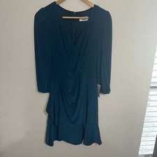 NWT Eliza J Women’s Faux Wrap Surplice Neck Drapey Mini Dress Size 9 Teal