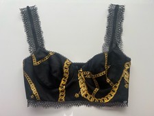 Versace Chain Print Crop Silk Top Bustier BLACK GOLD Sz 40