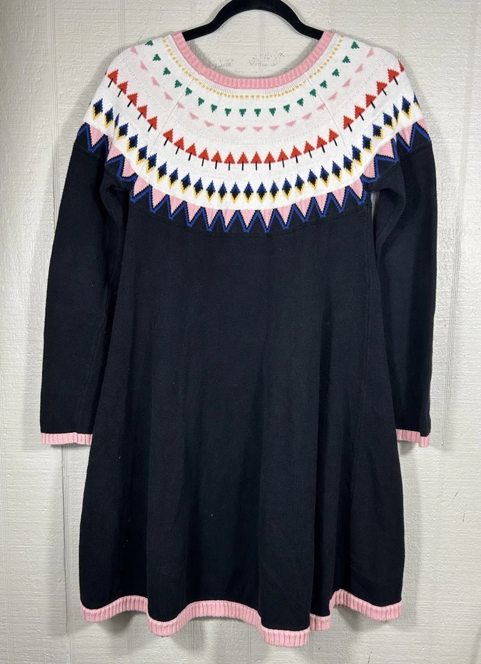 Hanna Andersson Fair Isle Sweater Dress Size 14-16 160 cm Black Pink White - Image 2 of 4
