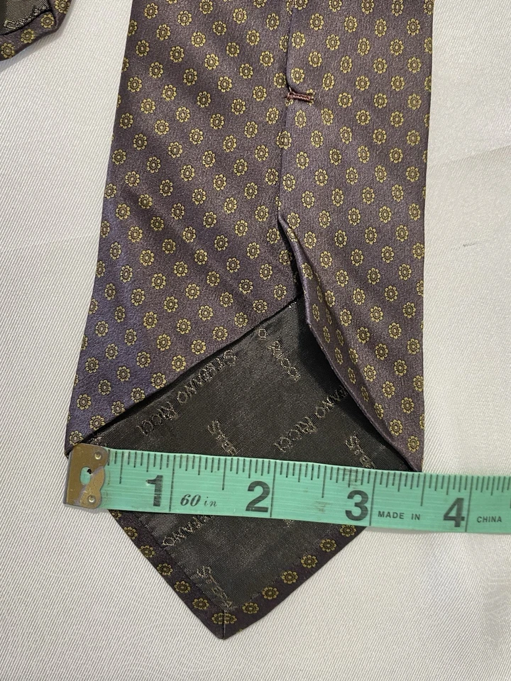 STEFFANO RICCI Hecho en Italia Marrón Seda Hombre Corbata Estampado Círculo Foto 3 de 4